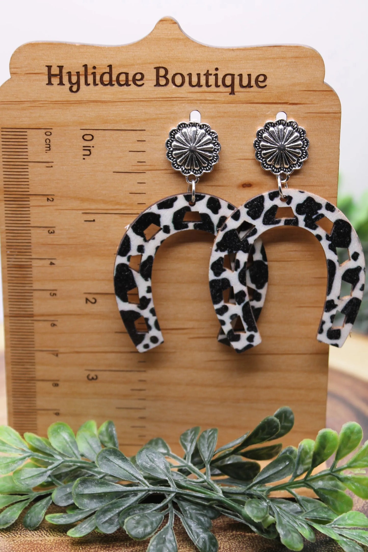 Cow Print Horseshoes || Dangle Earrings || Hypoallergenic