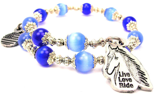 Live Love Ride Horses Cat's Eye Beaded Wrap Bracelet