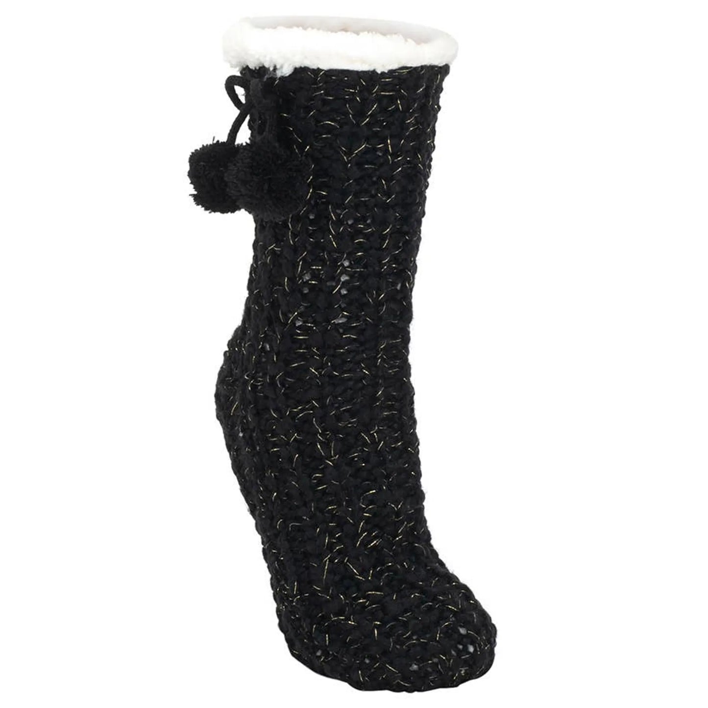 Glitter Knit Pom Pom Indoor Slipper Socks