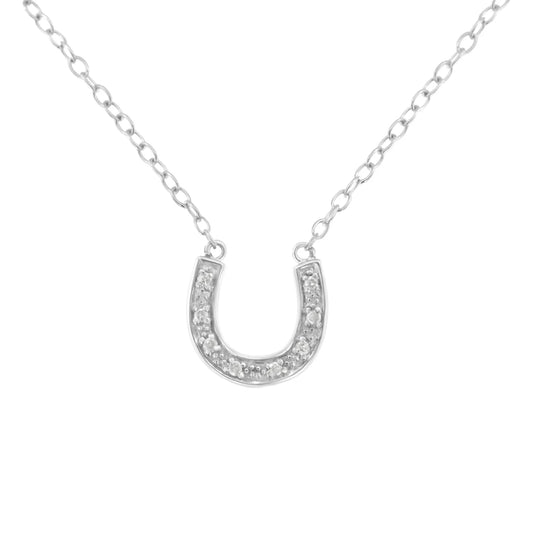 .925 Sterling Silver Diamond Accent Horseshoe U Shape 18" Pendant Necklace (H-I Clarity, I2-I3 Color)