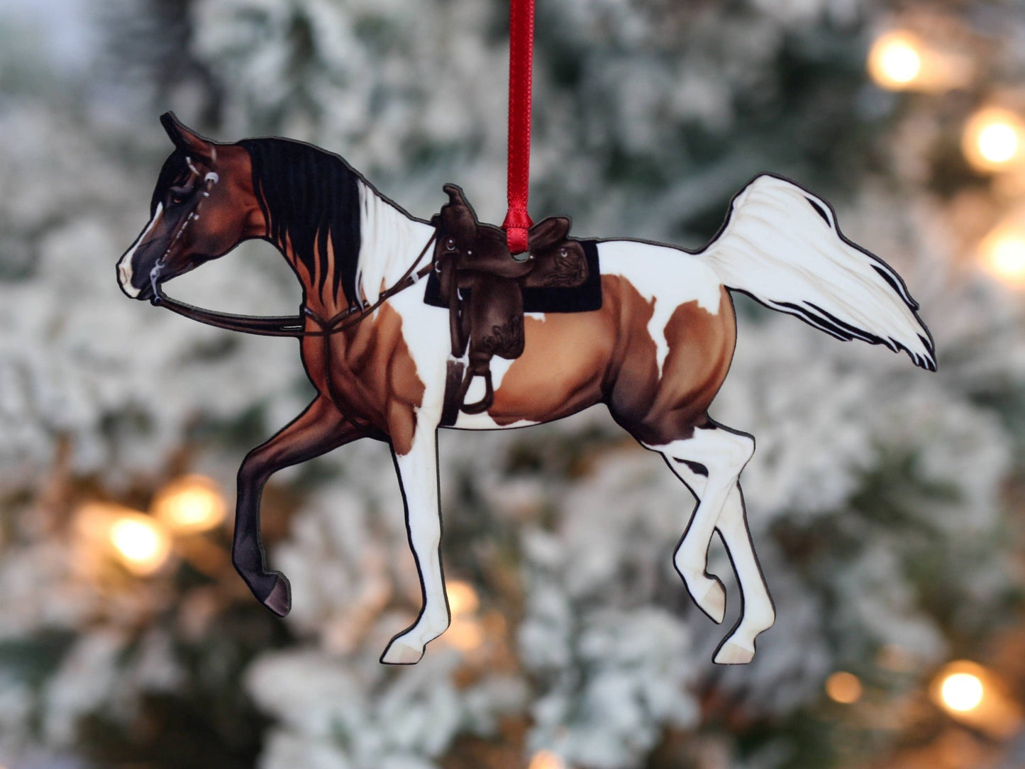 Arabian Horse Christmas Ornament - Bay Tobiano Western Equestrian