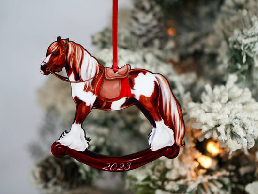 2023 Chestnut Tobiano Gypsy Rocking Horse Christmas Ornament