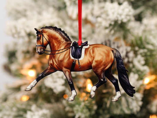 Bay Dressage Horse Ornament - Equestrian Decor for Sport Horse Lovers