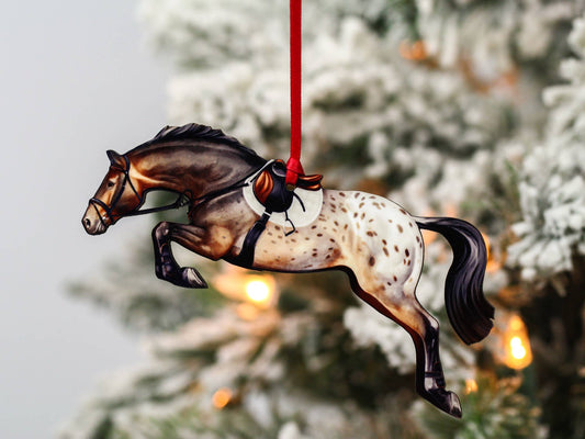 Bay Appaloosa Jumping Horse Ornament - Hunter Jumper with Appy Blanket