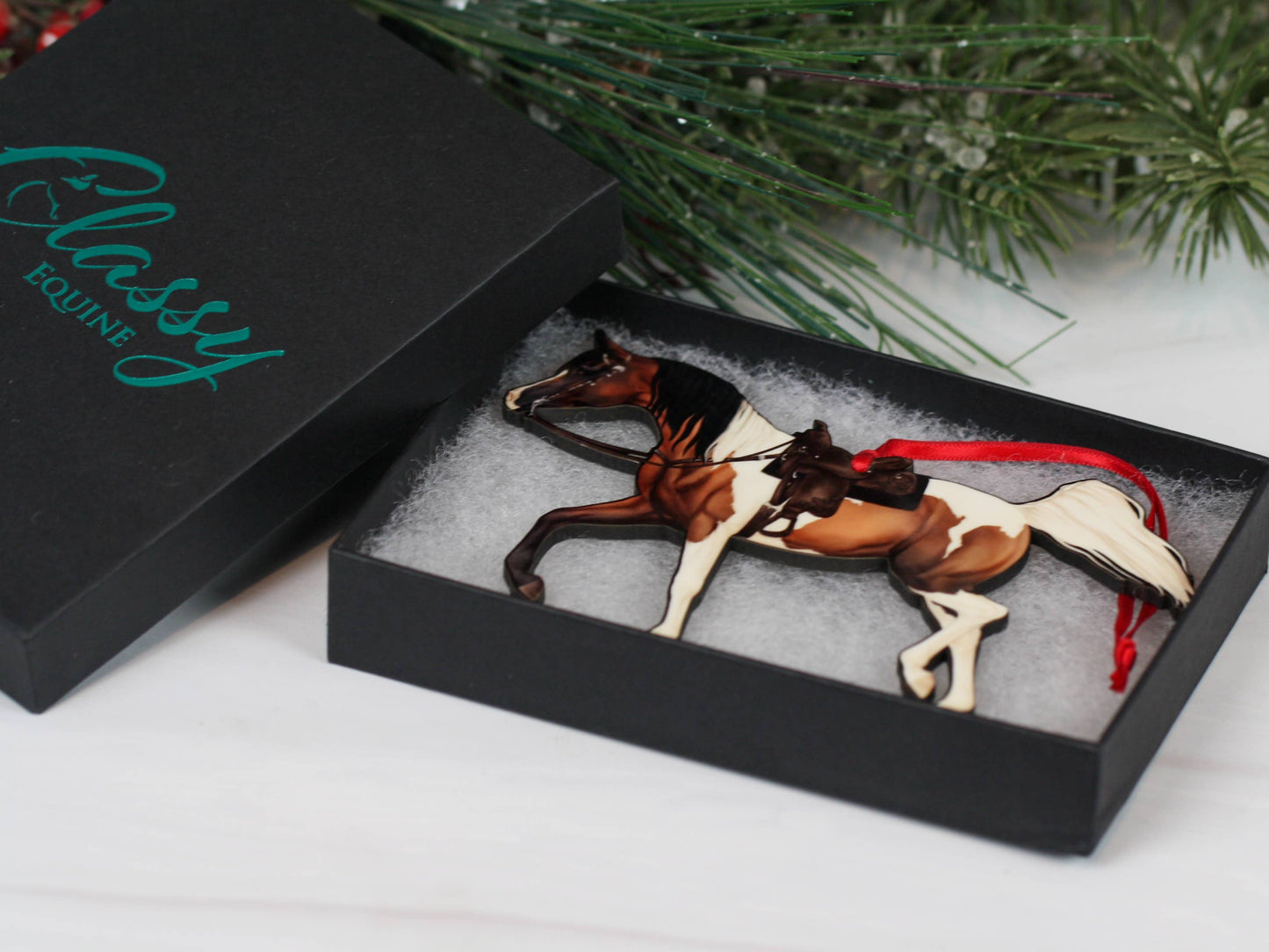 Arabian Horse Christmas Ornament - Bay Tobiano Western Equestrian