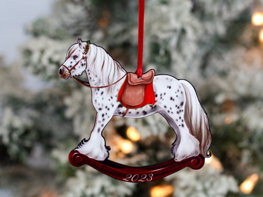 2023 Spotted Gypsy Cob Rocking Horse Christmas Ornament