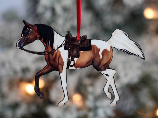 Arabian Horse Christmas Ornament - Bay Tobiano Western Equestrian