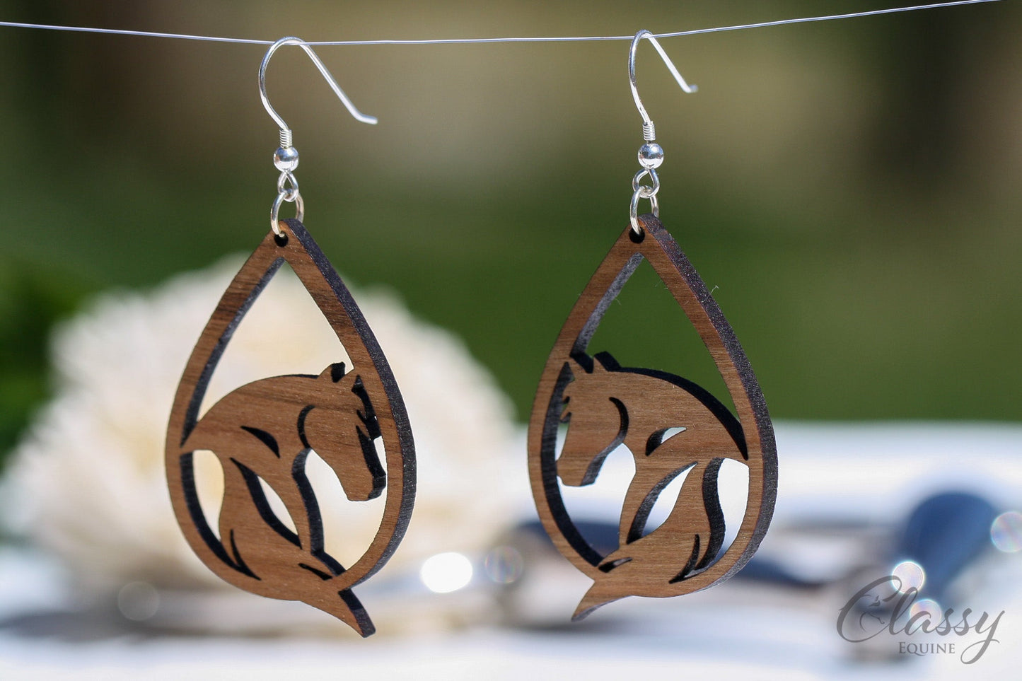 Abstract Horse Cherry Hardwood Equestrian Earrings