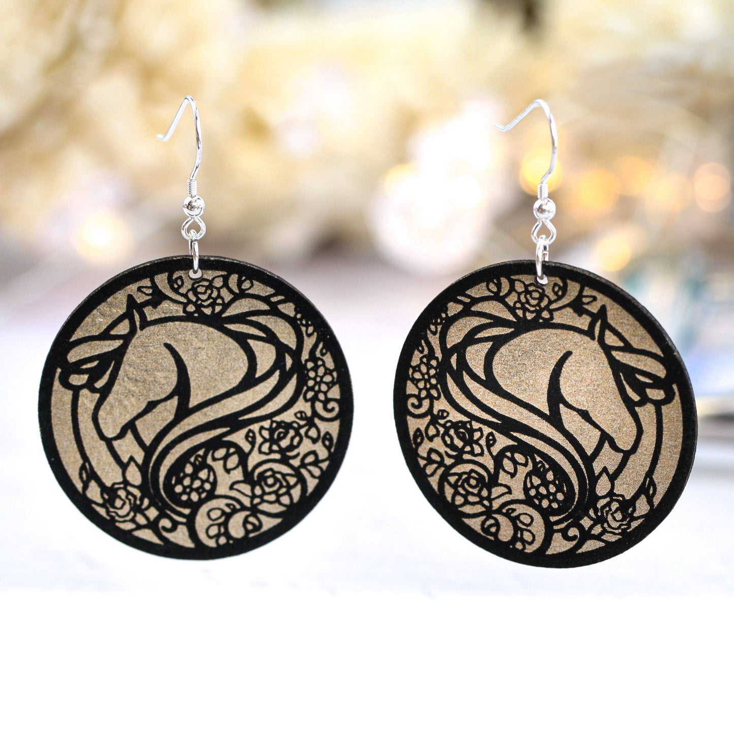 Elegant Floral Horse Head Dangle Earrings - Multiple Color Options