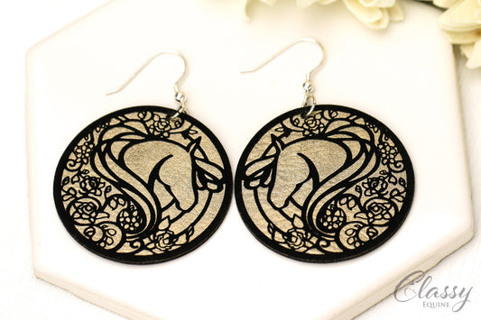 Elegant Floral Horse Head Dangle Earrings - Multiple Color Options