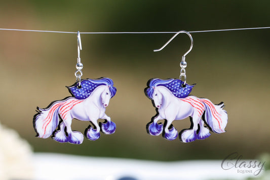 Patriotic Cantering Gypsy Horse Earrings