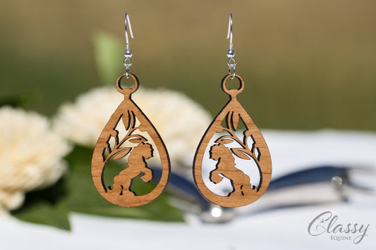 Gypsy Horse at Play Hardwood Equestrian Teardrop Earrings