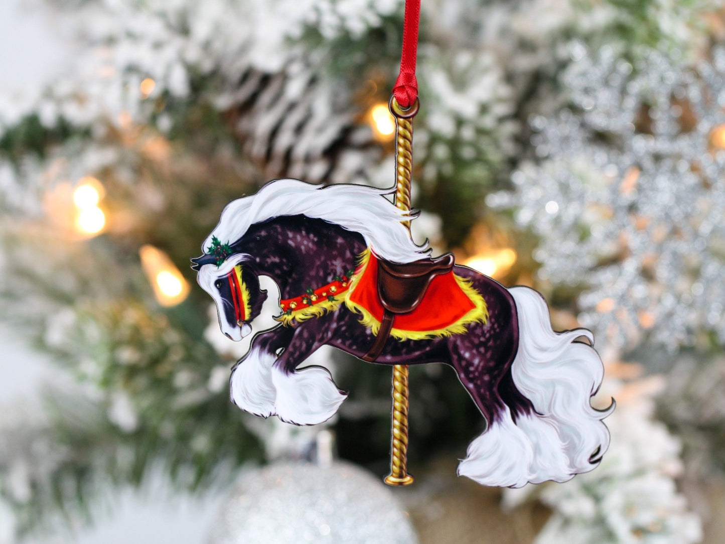 2020 Silver Dapple Gypsy Vanner Horse Carousel Ornament