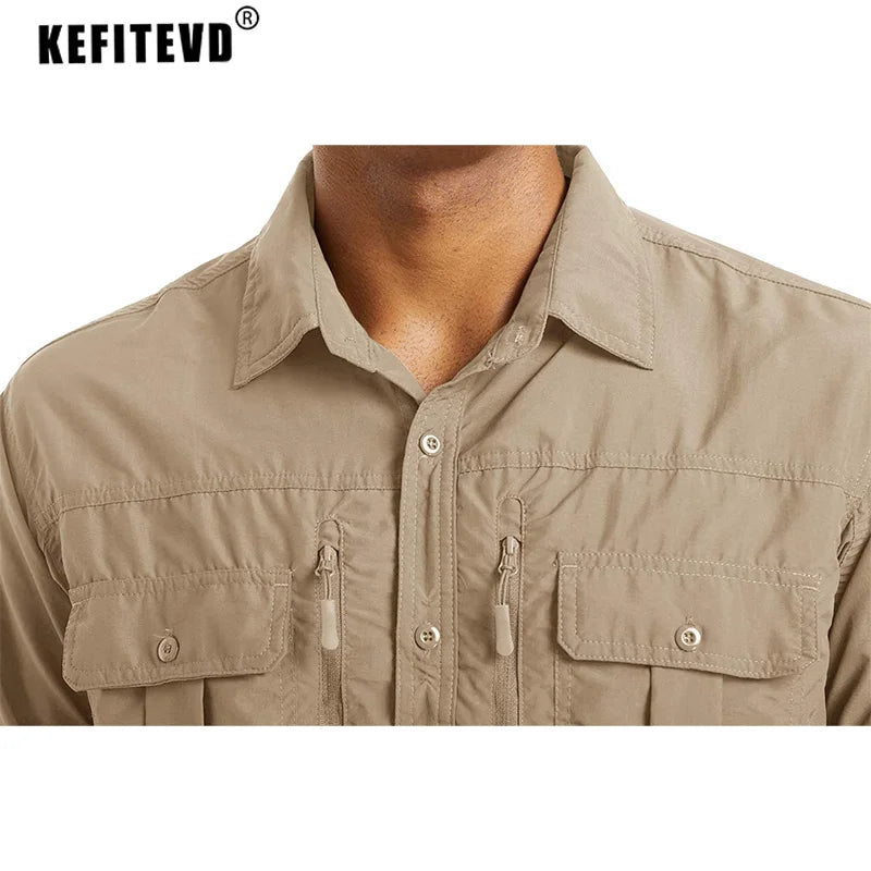 KEFITEVD Quick Drying Long Sleeve Shirts With Chest Pockets; Men's