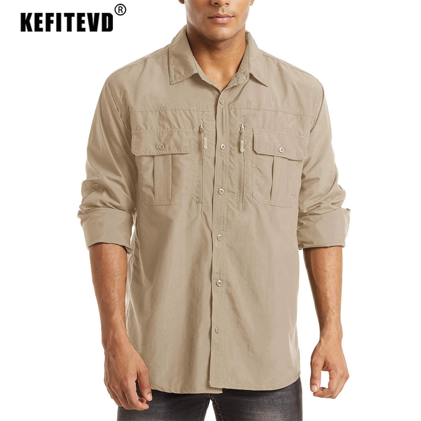 KEFITEVD Quick Drying Long Sleeve Shirts With Chest Pockets; Men's