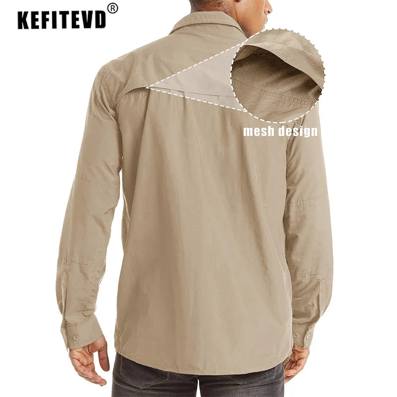 KEFITEVD Quick Drying Long Sleeve Shirts With Chest Pockets; Men's