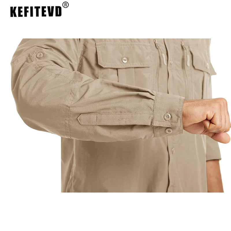 KEFITEVD Quick Drying Long Sleeve Shirts With Chest Pockets; Men's