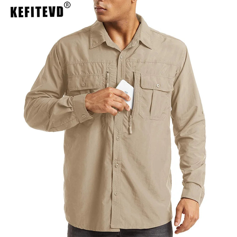 KEFITEVD Quick Drying Long Sleeve Shirts With Chest Pockets; Men's