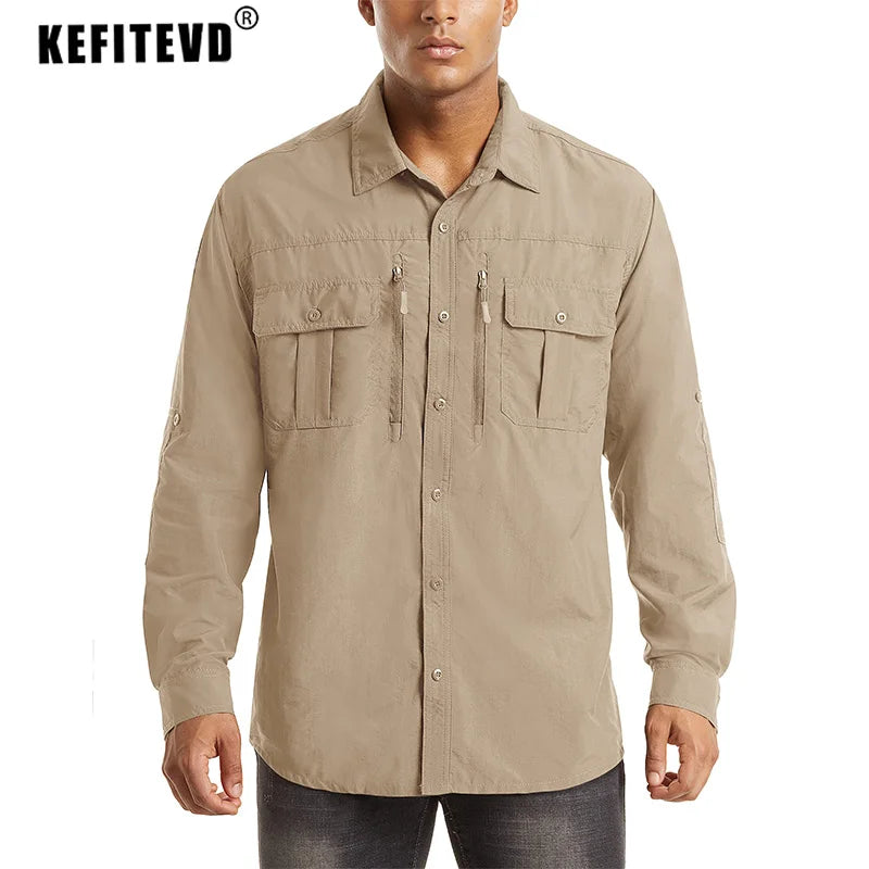 KEFITEVD Quick Drying Long Sleeve Shirts With Chest Pockets; Men's