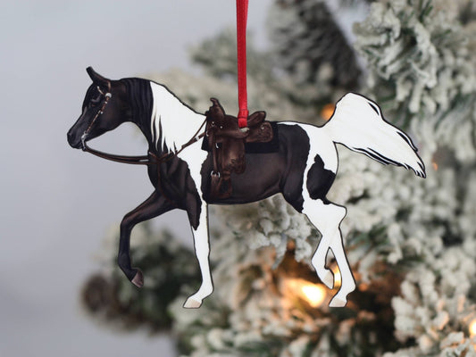 Arabian Horse Ornament - Black Tobiano Western Arabian Show Horse