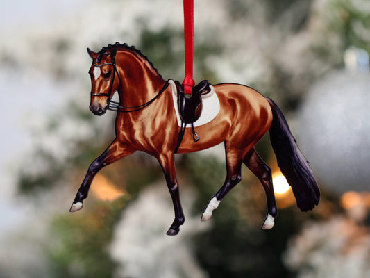 Bay Dressage Horse Ornament - Half Pass II - Perfect Gift for Dressage