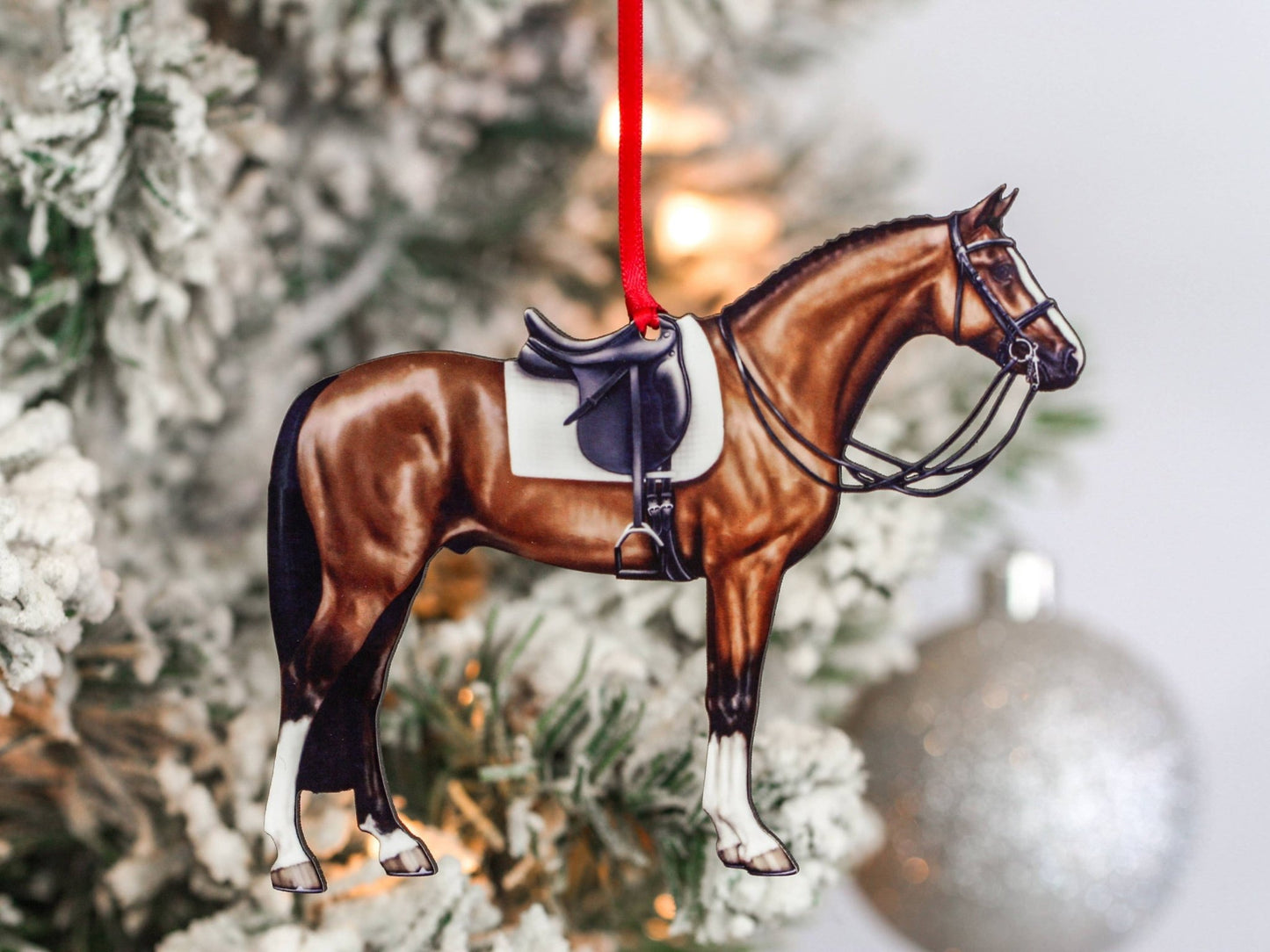 Bay Dressage Horse Christmas Ornament - Perfect Equestrian Gift and