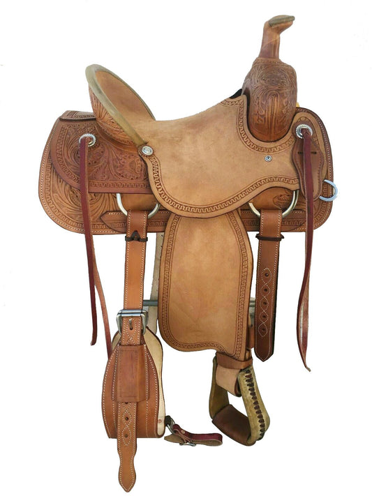 Western Rough Out Leather Roper Ranch Saddle, Sizes 13" to 17"