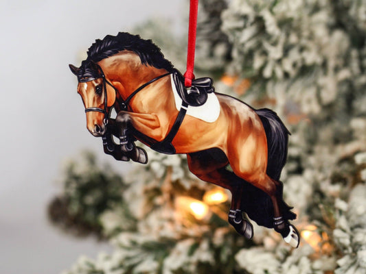 Bay Hunter Jumper Christmas Ornament - Jumping Horse Decor for Sport