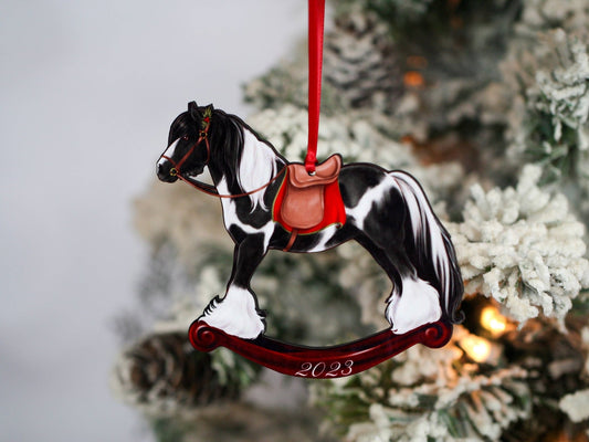 2023 Black Tobiano Gypsy Rocking Horse Christmas Ornament