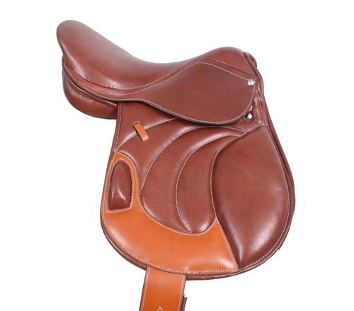 Premium Leather English Jumping Saddle (Two Tone), Size 17.5"